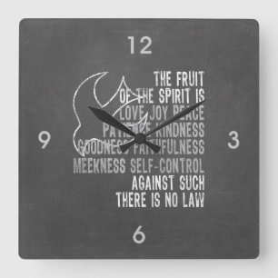 Fruit of the Spirit Chalkboard Look with Dove Quadratische Wanduhr