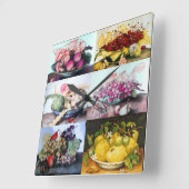 Fruit Plates /Cherries,Lemons,Grapes ,Artichokes Quadratische Wanduhr (Winkel)