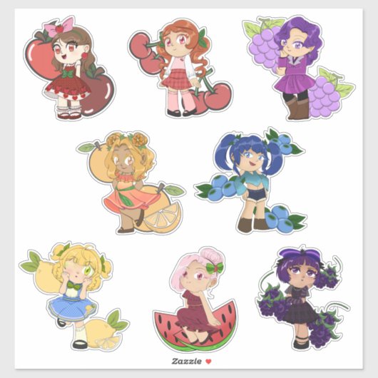 Fruit Theme Chibi Anime Stickers Aufkleber (Blatt)