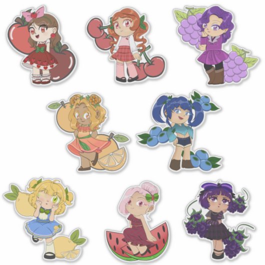 Fruit Theme Chibi Anime Stickers Aufkleber (Vorderseite)