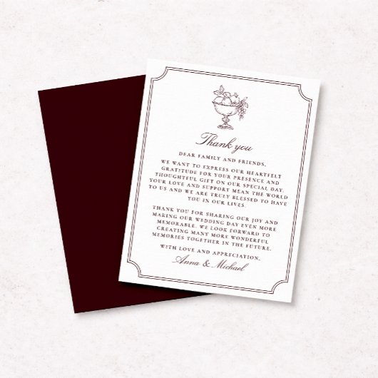 Fruit Vase Burgundy Wedding Thank You Card Save The Date