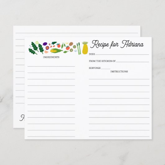 Fruit Veggies CUSTOM Bridal Shower Recipe Card (Vorne/Hinten)