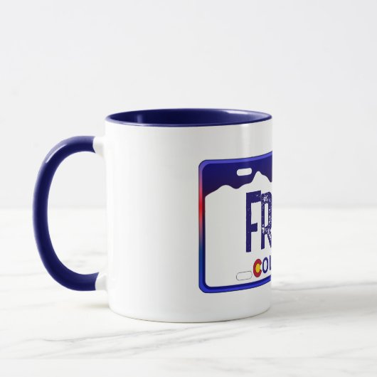 Fruita Colorado Blauer Nummernschild Tasse (Links)