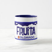 Fruita Colorado Blauer Nummernschild Tasse (Zentrum)