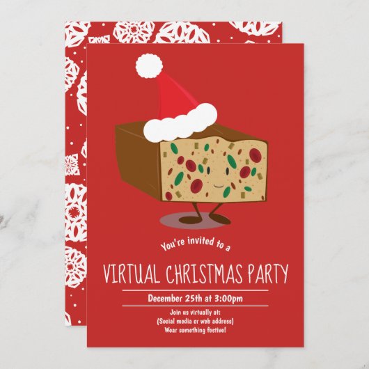 Fruitcake Cartoon Virtual Christmas Party Einladung (Vorne/Hinten)