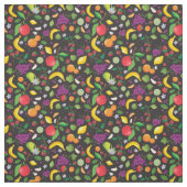 Fruitopia Print, Frische Früchte auf schwarzem Bod Stoff (Muster)