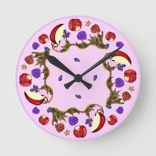 Fruits And Leaves Round Wall Clock Runde Wanduhr (Vorderseite)