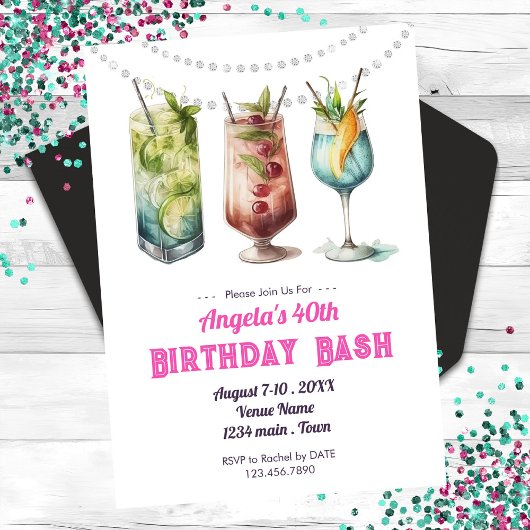 Fruity Cocktail 40. Geburtstag Sommer Einladung