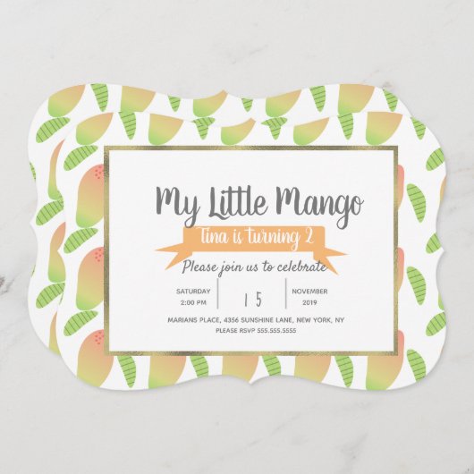 Fruity Little Mango Einladung (Vorne/Hinten)