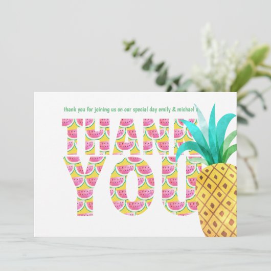 Fruity Tropical DANK YOU Watermelon Ananas Dankeskarte (Stehend Vorderseite)