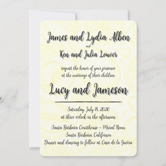 Fruity yellow citrus formal wedding invitation einladung (Vorderseite)