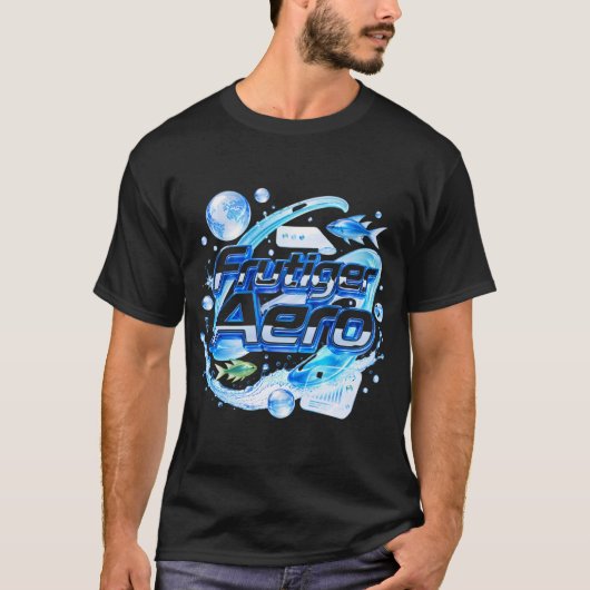 Frutiger Aero Blue Tech Y2K Design T-Shirt (Vorderseite)