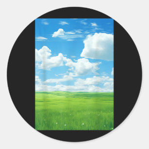 Frutiger Aero_ Feld Wolken Himmel ist Blau Runder Aufkleber