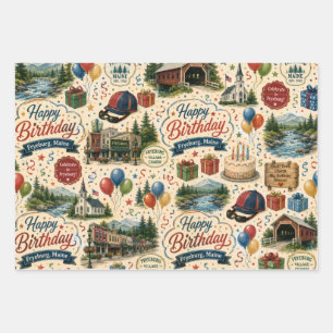 Fryeburg Maine Geburtstagsfeier Geschenkpapier Set