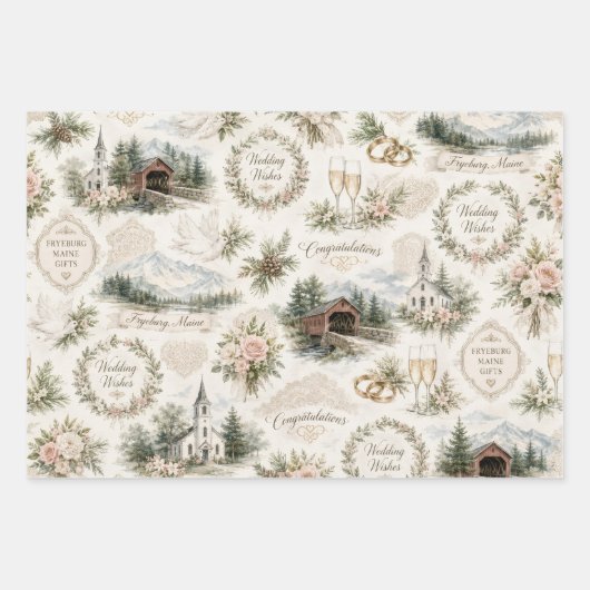Fryeburg Maine Hochzeitswünsche Geschenkpapier Set (Vorderseite)