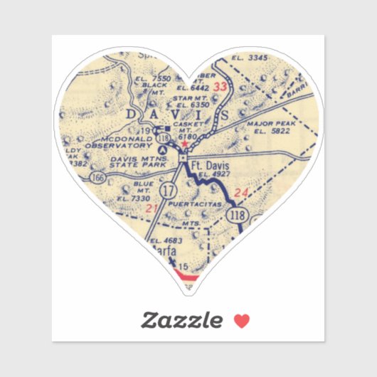 Ft. Davis TX Vintag Map Aufkleber (Blatt)