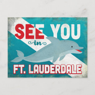 Ft Lauderdale Dolphin - Retro Vintage Reise Postkarte