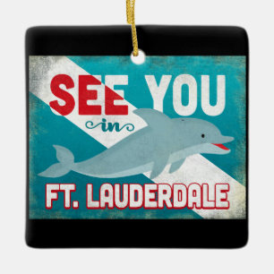 Ft Lauderdale Dolphin - Retro Vintage Travel Keramikornament