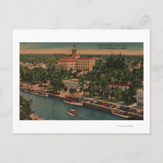 Ft. Lauderdale, FL - Ansicht New River & Court Postkarte (Vorderseite)