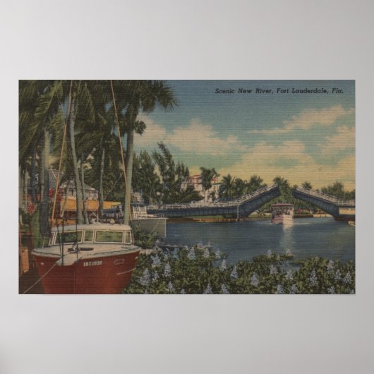 Ft. Lauderdale, FL - New River View & Drawbridge Poster (Vorne)