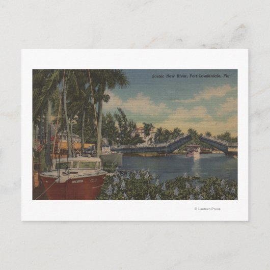 Ft. Lauderdale, FL - New River View & Drawbridge Postkarte (Vorderseite)