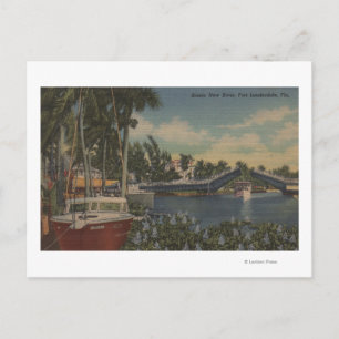 Ft. Lauderdale, FL - New River View & Drawbridge Postkarte