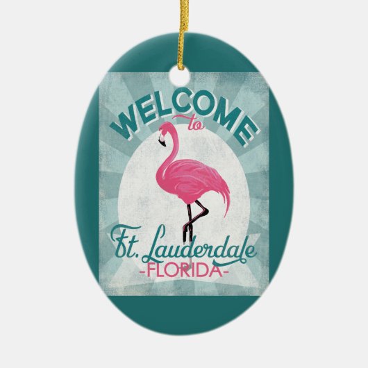 Ft Lauderdale Florida Pink Flamingo Retro Keramik Ornament (Vorne)