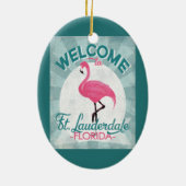Ft Lauderdale Florida Pink Flamingo Retro Keramik Ornament (Hinten)
