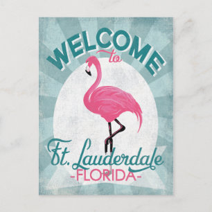 Ft Lauderdale Florida Pink Flamingo Retro Postkarte