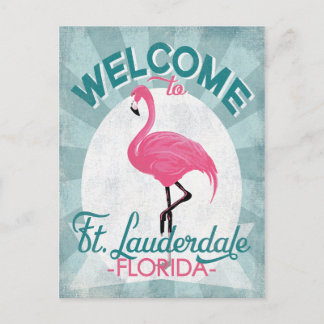 Ft Lauderdale Florida Pink Flamingo Retro Postkarte