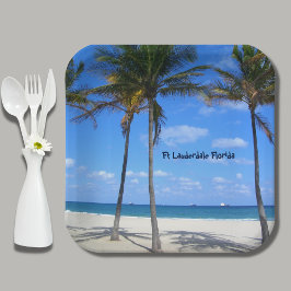 Ft Lauderdale Florida Sand Beach & Palm Trees Pappteller
