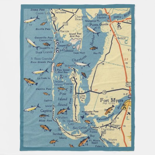 Ft. Myers Karte  Fleecedecke (Vorderseite)