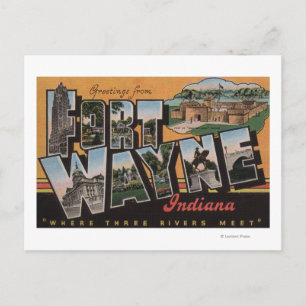 Ft. Wayne, Indiana - Große Buchstabenszenen Postkarte