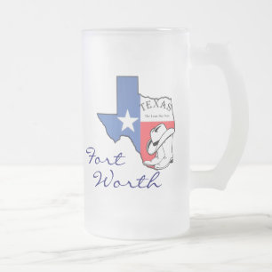 Ft Worth Texas Staat Map mit Star, Boots, Hat-Tass Mattglas Bierglas