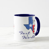 Ft Worth Texas Staat Map mit Star, Boots, Hat-Tass Tasse (VorderseiteRechts)