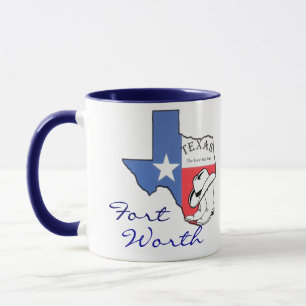 Ft Worth Texas State Karte mit Stern, Stiefeln, Hu Tasse