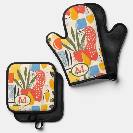 Fuavism Style Lebhafte Farben Garten Pot Ofenhandschuh & Topflappen-Set (Vorderseite/Rückseite)