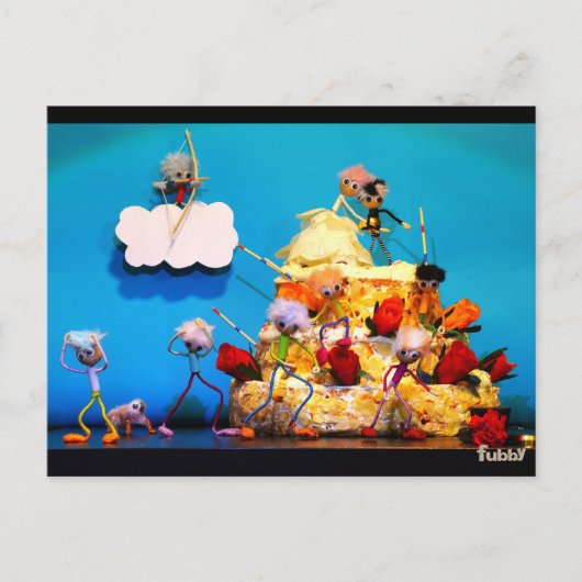 Fubby bruiloft met cupido die voor liefde zorgt. postkarte (Vorderseite)