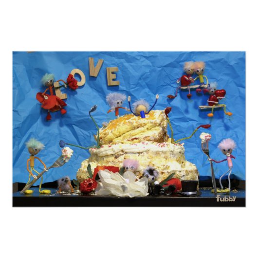 Fubby feest met taart en bruidspaar. poster (Vorderseite)