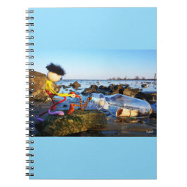 Fubby met flessenpost aan de kust. notizblock