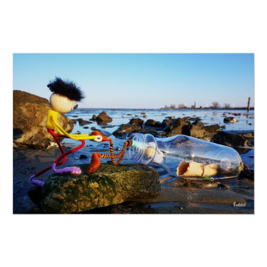 Fubby met flessenpost aan de kust. poster (Vorderseite)