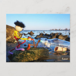 Fubby met flessenpost aan de kust. postkarte