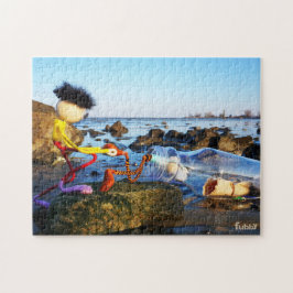 Fubby met flessenpost aan de kust. puzzle