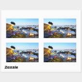 Fubby met flessenpost aan de kust. rechteckiger aufkleber (Blatt)