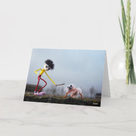 Fubby speelt buiten met dier. dankeskarte