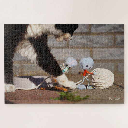 Fubby spelend met hun vriend de poes. puzzle (Horizontal)