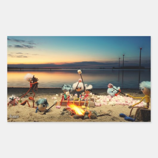Fubby's bij kampvuur met marchmello's. rechteckiger aufkleber (Vorderseite)