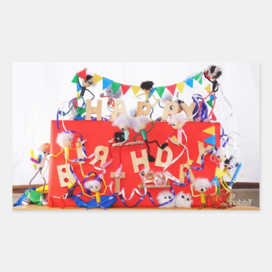Fubby's die feest vieren voor verjaardag. rechteckiger aufkleber (Vorderseite)