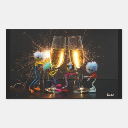 Fubby's die feestelijk proosten met vuurwerk. rechteckiger aufkleber (Vorderseite)
