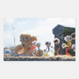 Fubby's die madeliefjes naar een Beer brengen. Rechteckiger Aufkleber